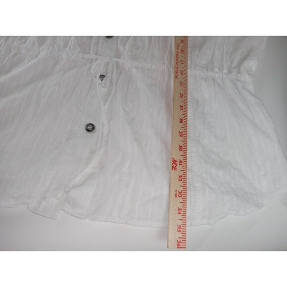CJ Banks Womens Shirt Top White Button Up Drawstring Waist Cotton Size 5X Plus - Picture 7 of 11
